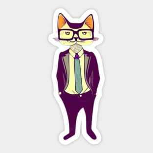 Nerdy Cat With Glasses Sticker